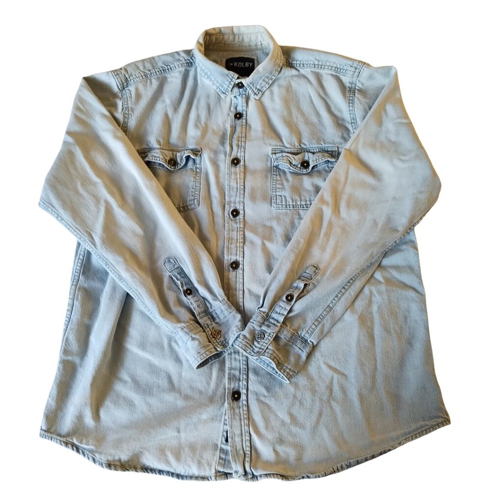Kolby Men's Light Wash Denim Button Down Shirt | Size US L